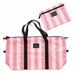 Victoria's Secret Striped pink Duffle Bag w Pouch